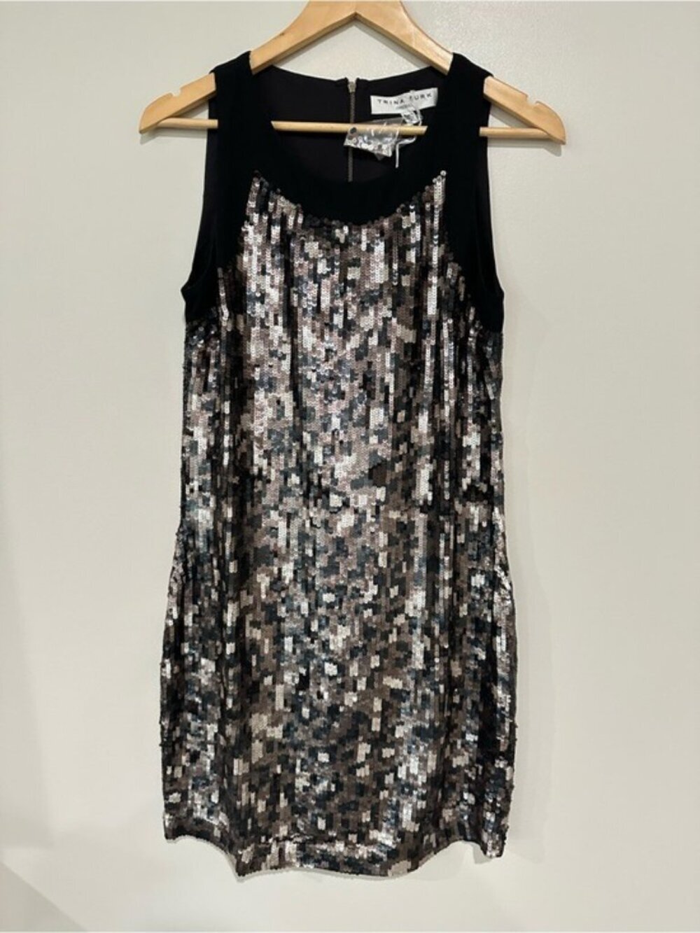Trina Turk Black Sequin Cocktail Dress Size 4 NWT Sleeveless Party Mini Glam - Picture 2 of 12